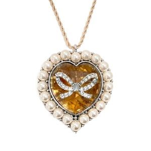 🌀 Betsey Johnson Get Your Wings Pearl Heart Pendant Necklace